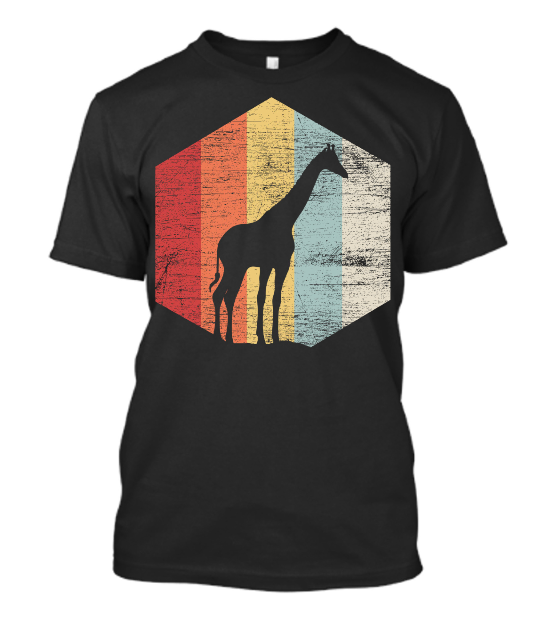 Retro Giraffe Silhouette With Vintage Stripes T-Shirt