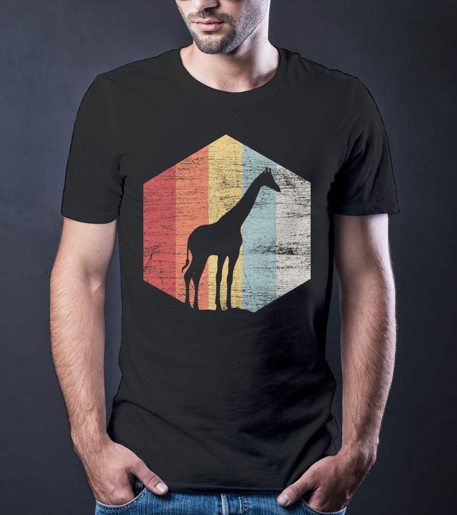 Retro Giraffe Silhouette With Vintage Stripes T-Shirt