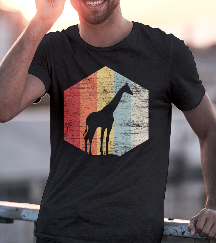 Retro Giraffe Silhouette With Vintage Stripes T-Shirt