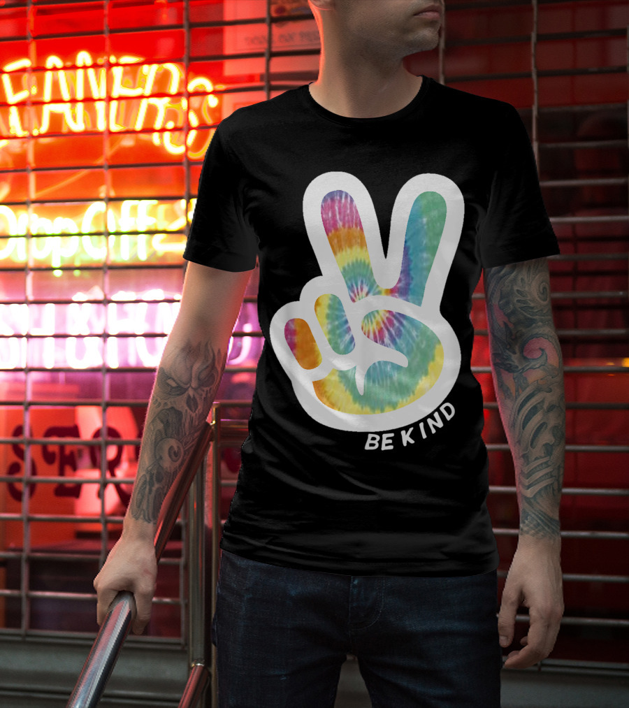 Retro Tie Dye Peace Sign Be Kind Peace Love Vibrant Colors T-Shirt