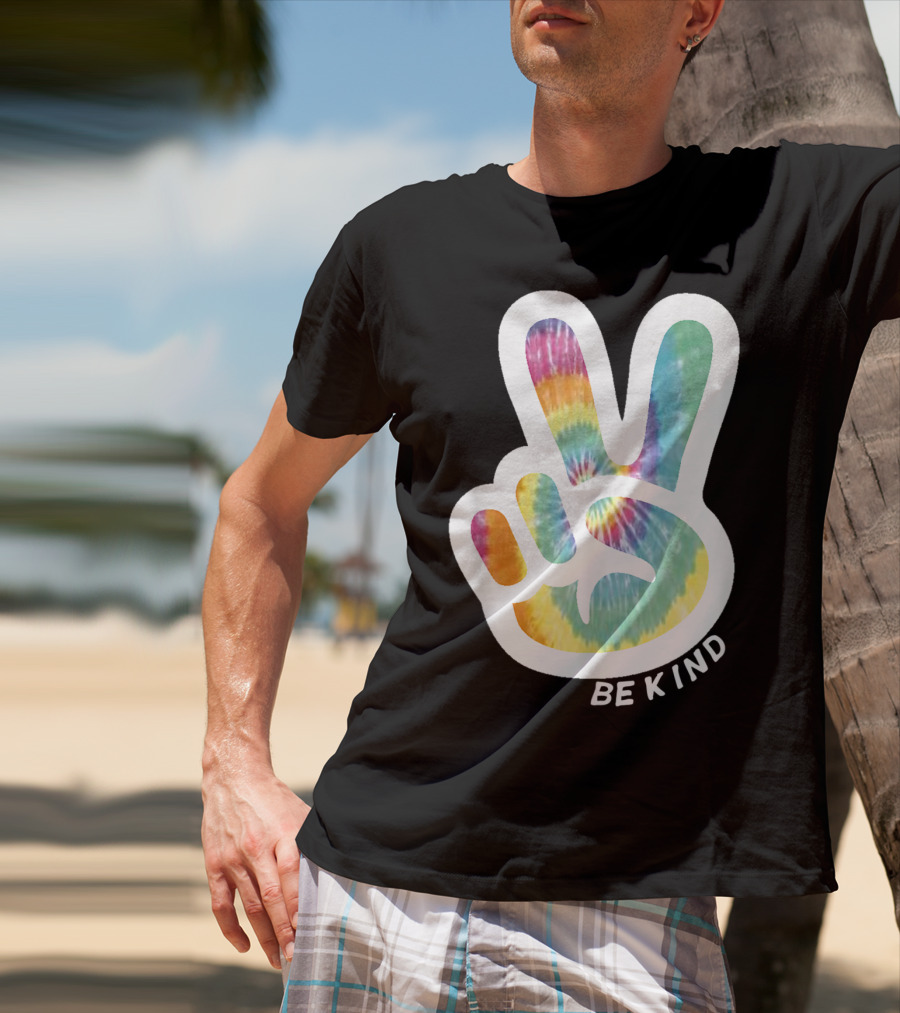Retro Tie Dye Peace Sign Be Kind Peace Love Vibrant Colors T-Shirt