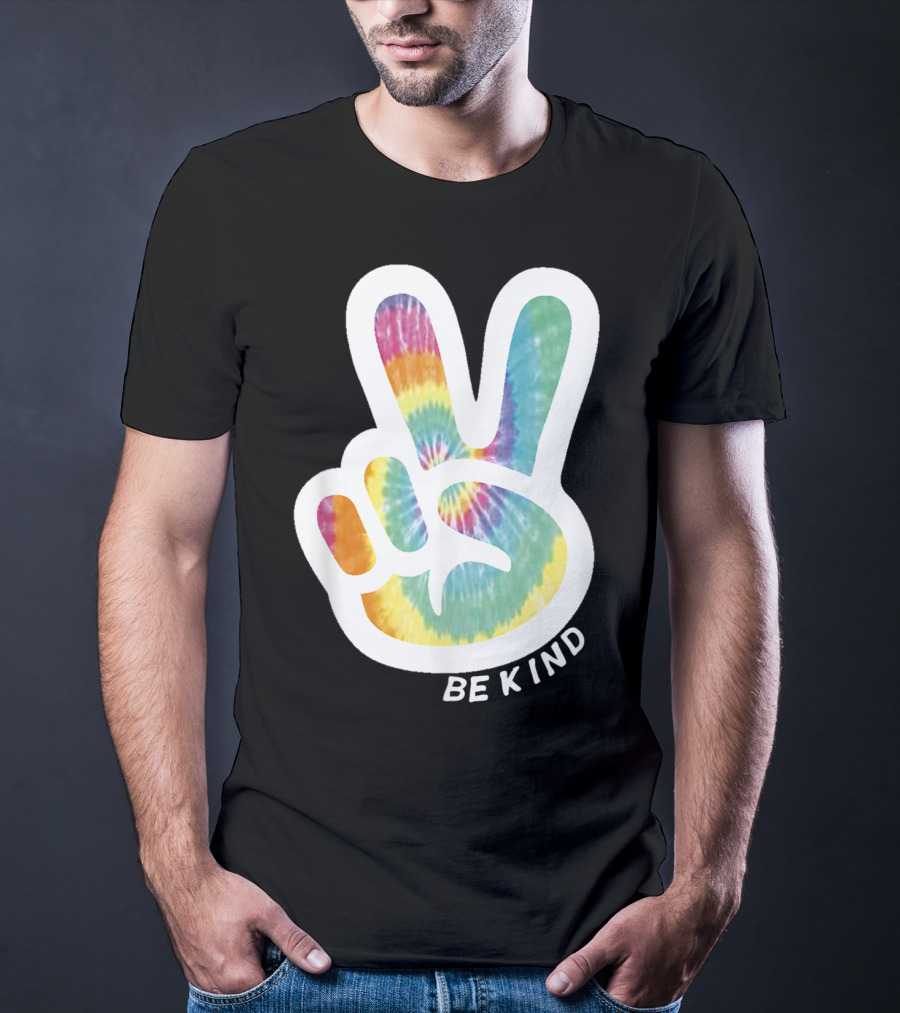 Retro Tie Dye Peace Sign Be Kind Peace Love Vibrant Colors T-Shirt