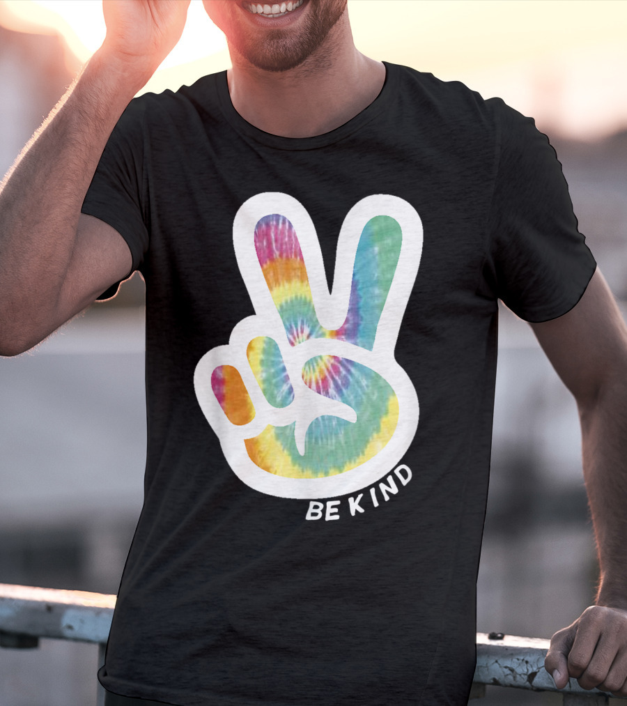 Retro Tie Dye Peace Sign Be Kind Peace Love Vibrant Colors T-Shirt
