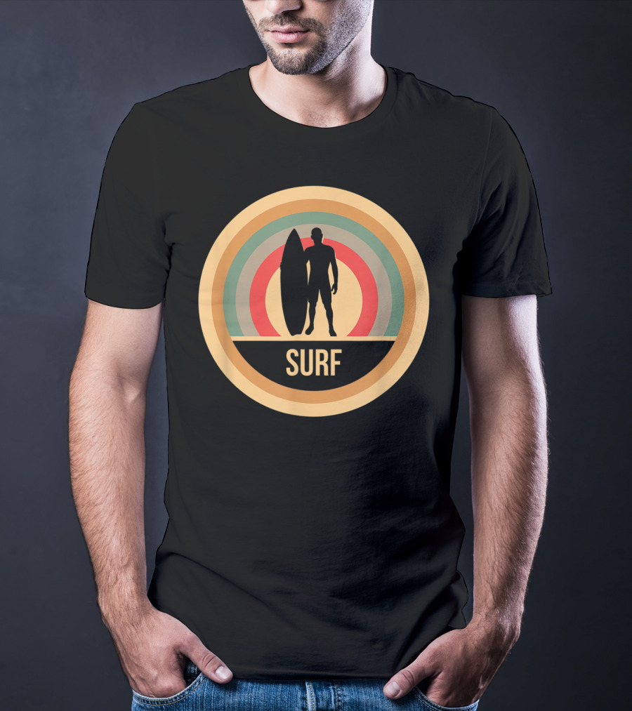 Surf Retro Vintage Surfers Rainbow Circle T-Shirt