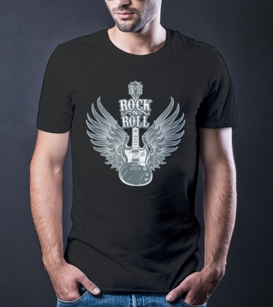 Rock N Roll Angel Wings Guitar Player T-Shirt