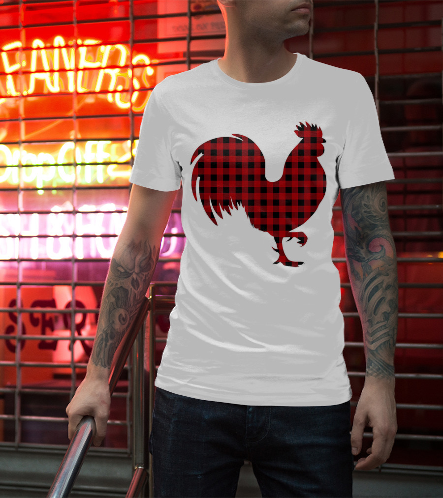 Rooster Red Plaid Buffalo Check T-Shirt