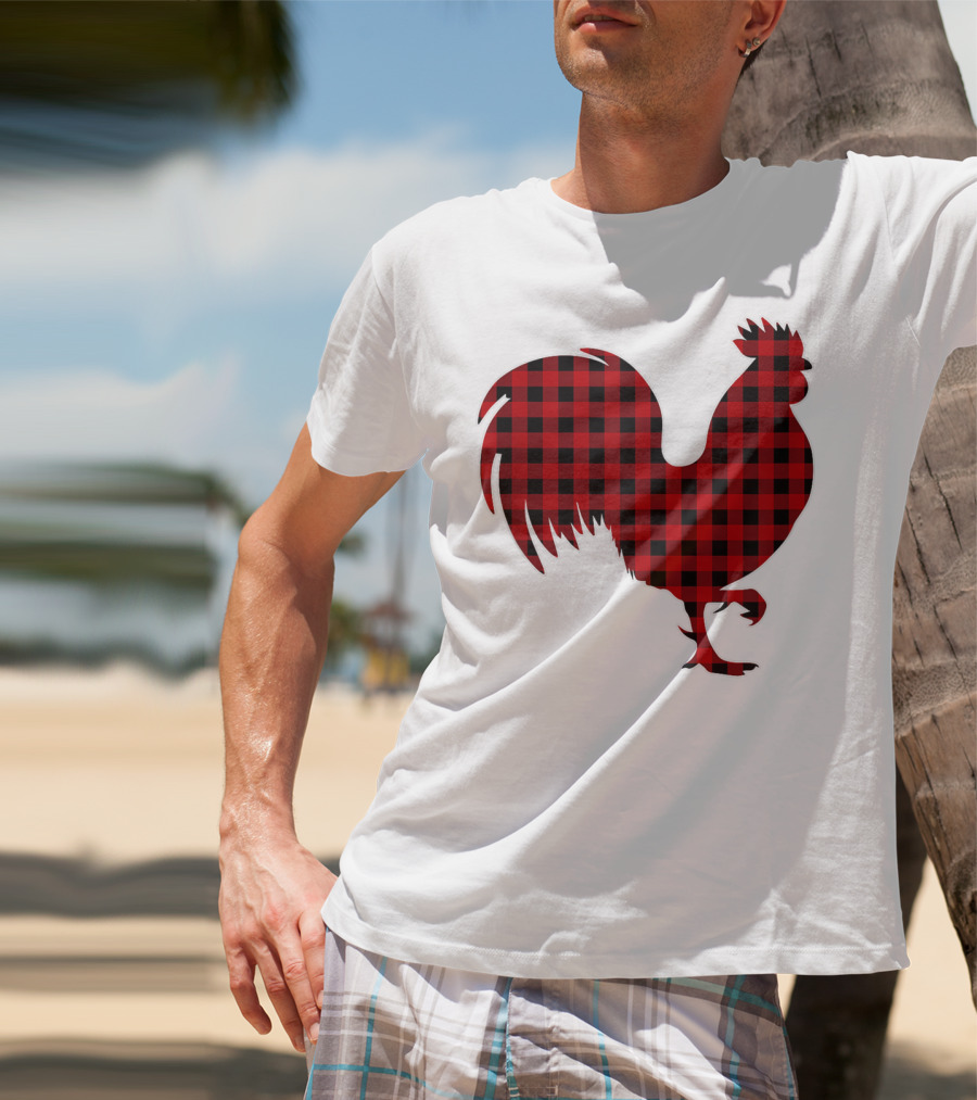 Rooster Red Plaid Buffalo Check T-Shirt