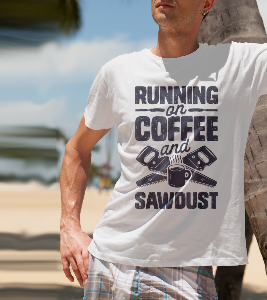 Running On Coffee And Sawdust With Crossed Saws And Coffee Mug T-Shirt