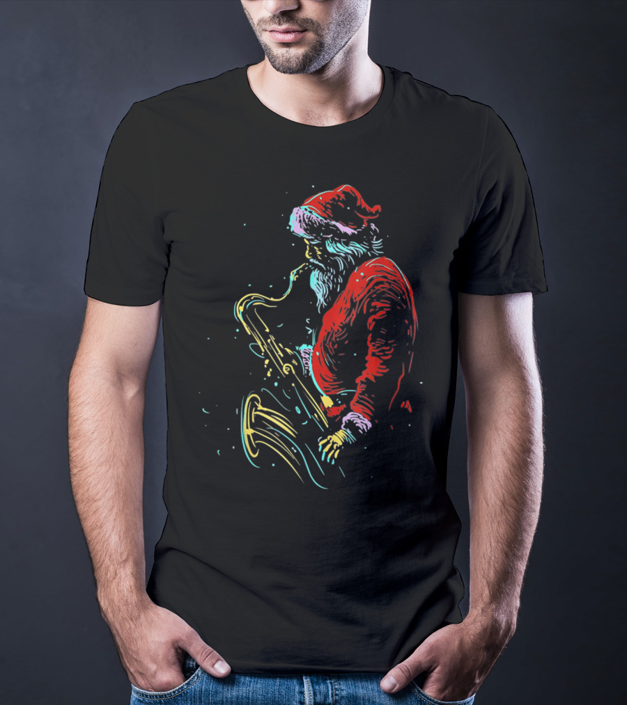 Santa Claus Playing Saxophone Musical Holiday Serenade T-Shirt