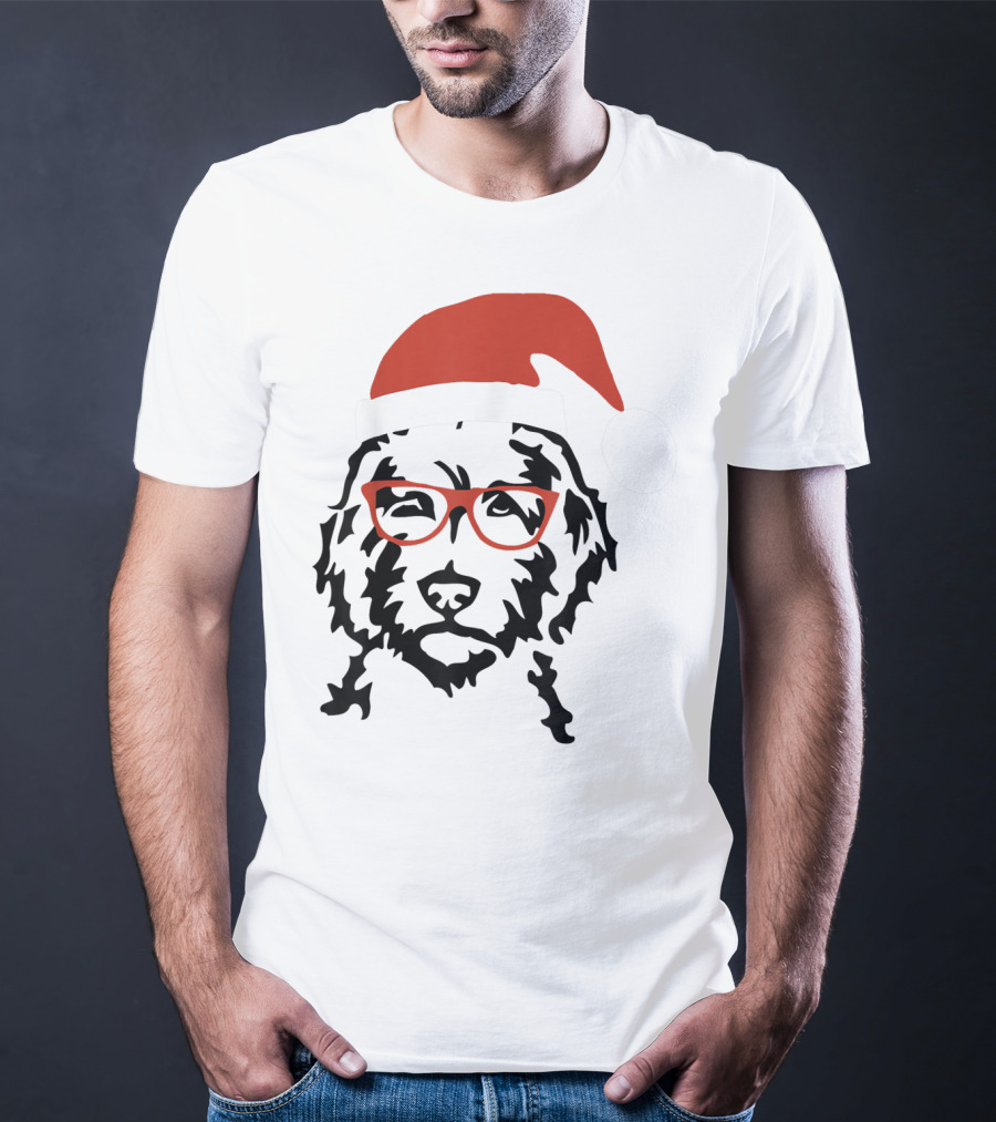 Santa Doodle Goldendoodle Christmas Red Hat Glasses T-Shirt