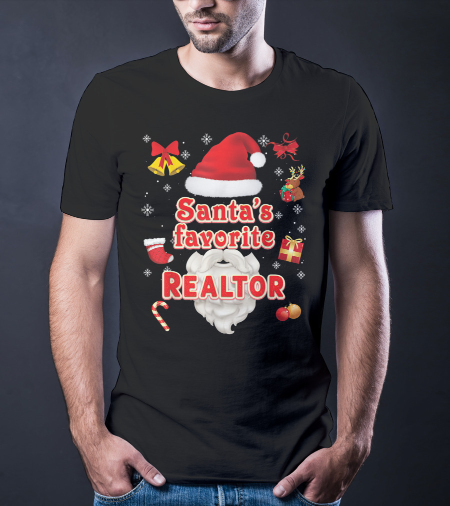 Santa's Favorite Realtor Christmas Cute Santa Hat Bells Reindeer Gift Snowflakes T-Shirt