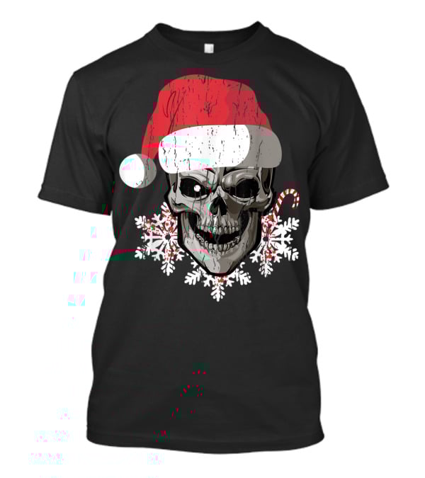 Skull Santa Hat Snowflakes Candy Cane T-Shirt