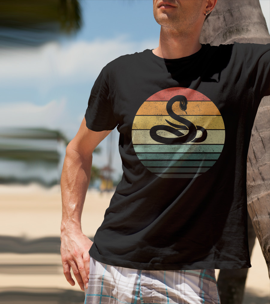 Vintage 70s Snake Sunset Nature Retro Stripes T-Shirt