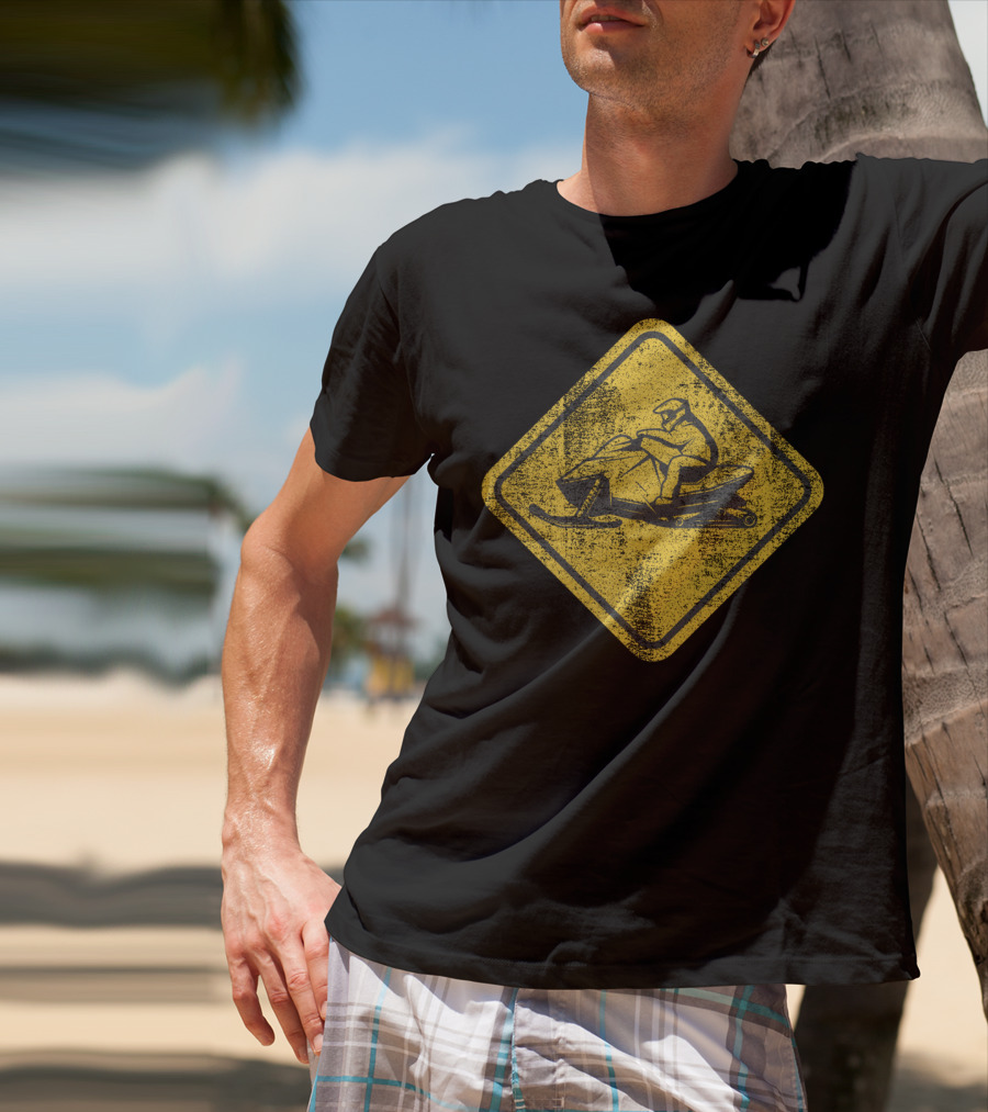 Snowmobile Crossing Yellow Caution Sign T-Shirt
