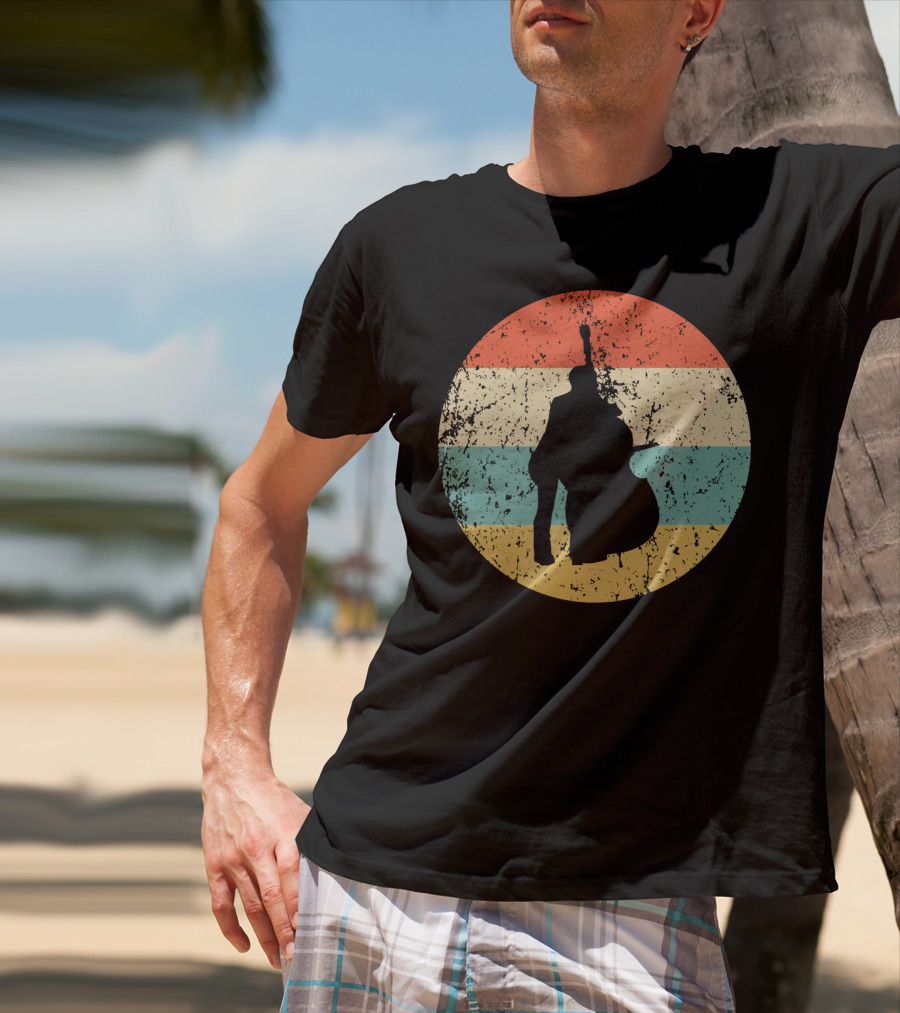Vintage Stand Up Bass Retro Sunset Music T-Shirt