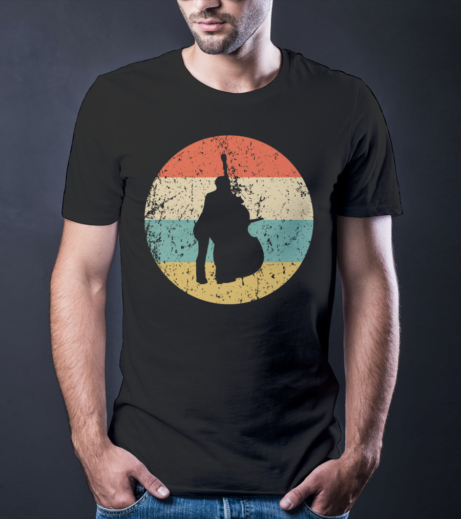 Vintage Stand Up Bass Retro Sunset Music T-Shirt
