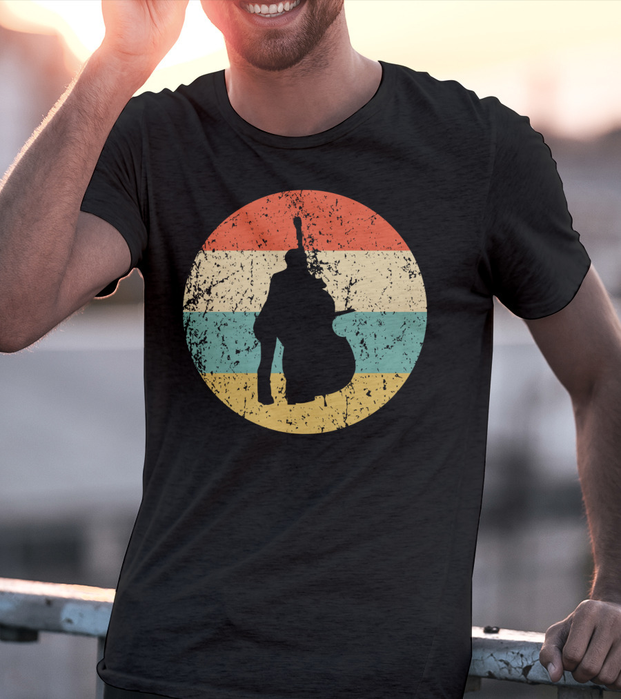 Vintage Stand Up Bass Retro Sunset Music T-Shirt