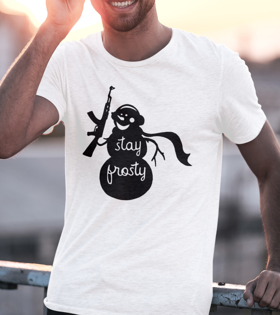 Stay Frosty Snowman With Headphones And Rifle T-Shirt