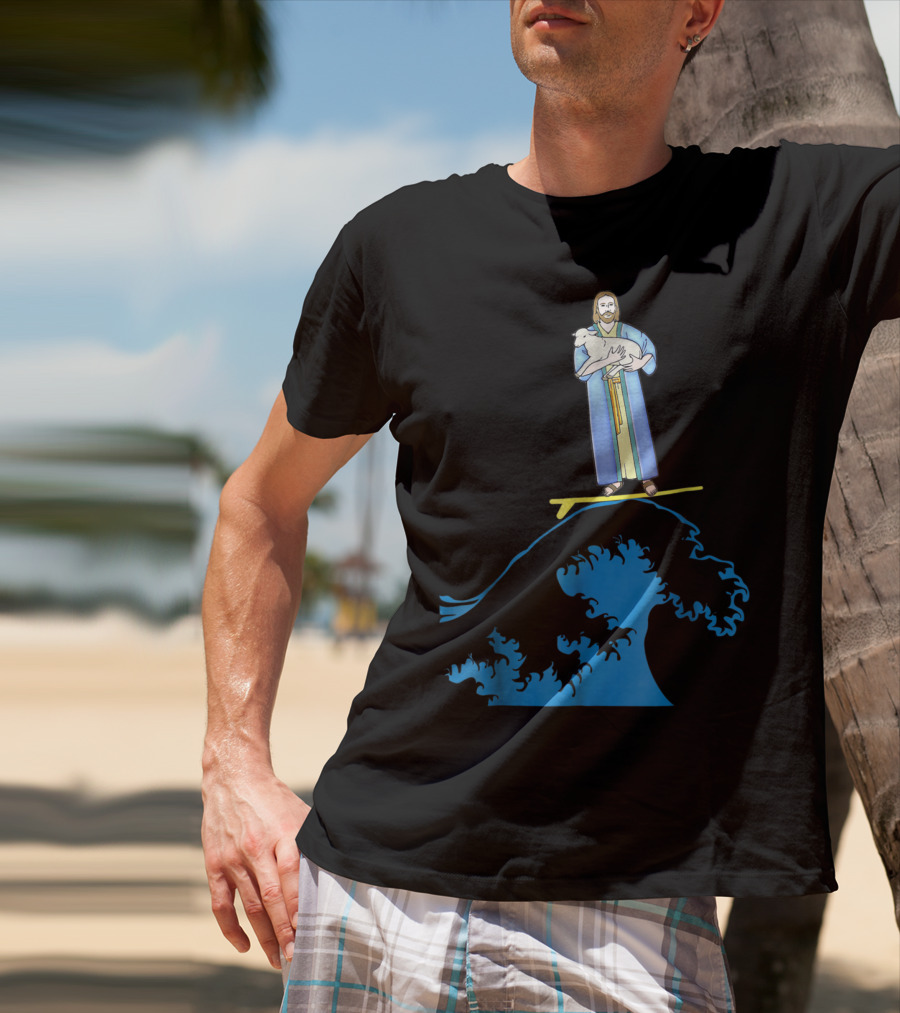 Surfing Jesus Riding The Wave With A Lamb T-Shirt