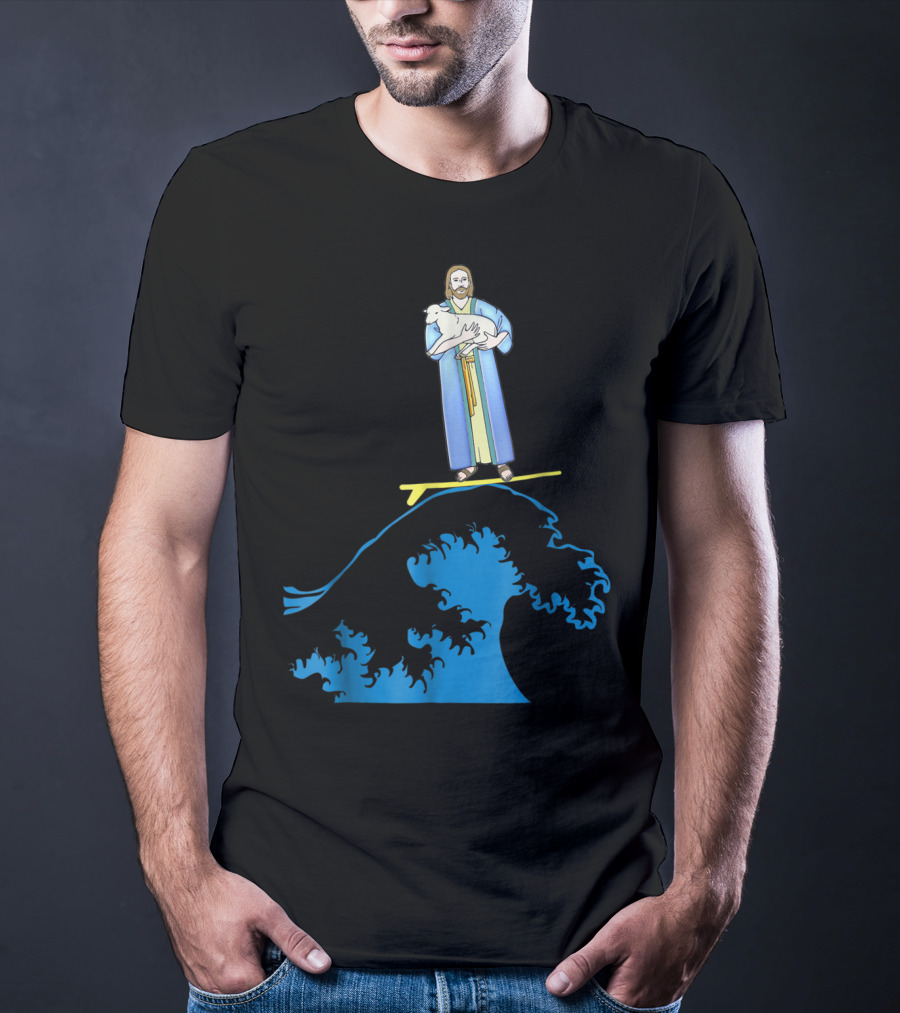 Surfing Jesus Riding The Wave With A Lamb T-Shirt
