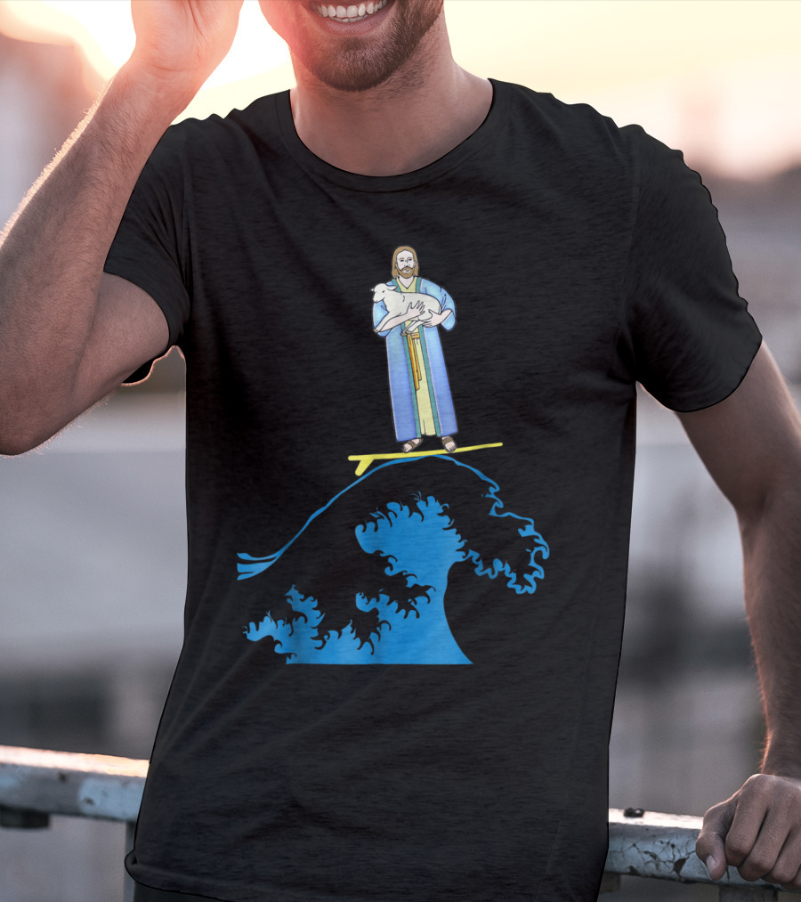 Surfing Jesus Riding The Wave With A Lamb T-Shirt