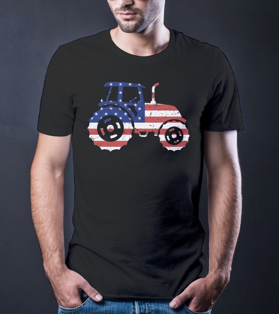 Tractor American Flag Farm Patriotic Farmer T-Shirt