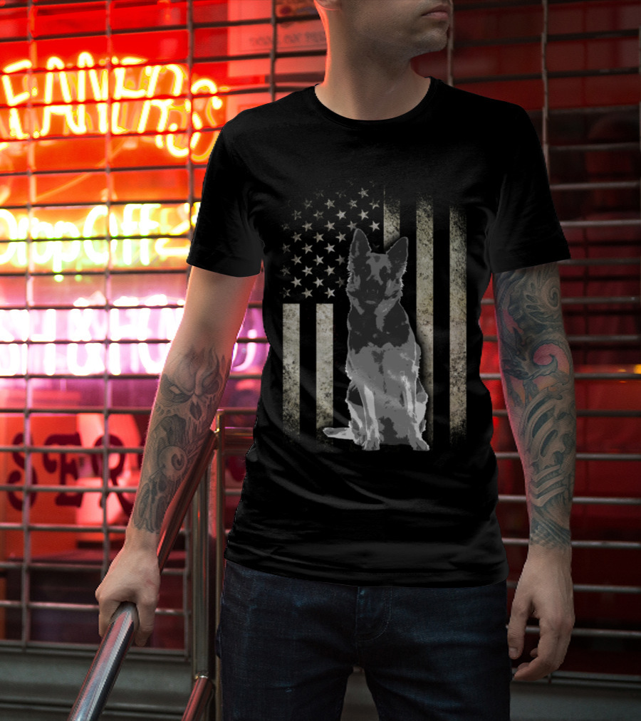 Twosided German Shepherd American Flag T-Shirt