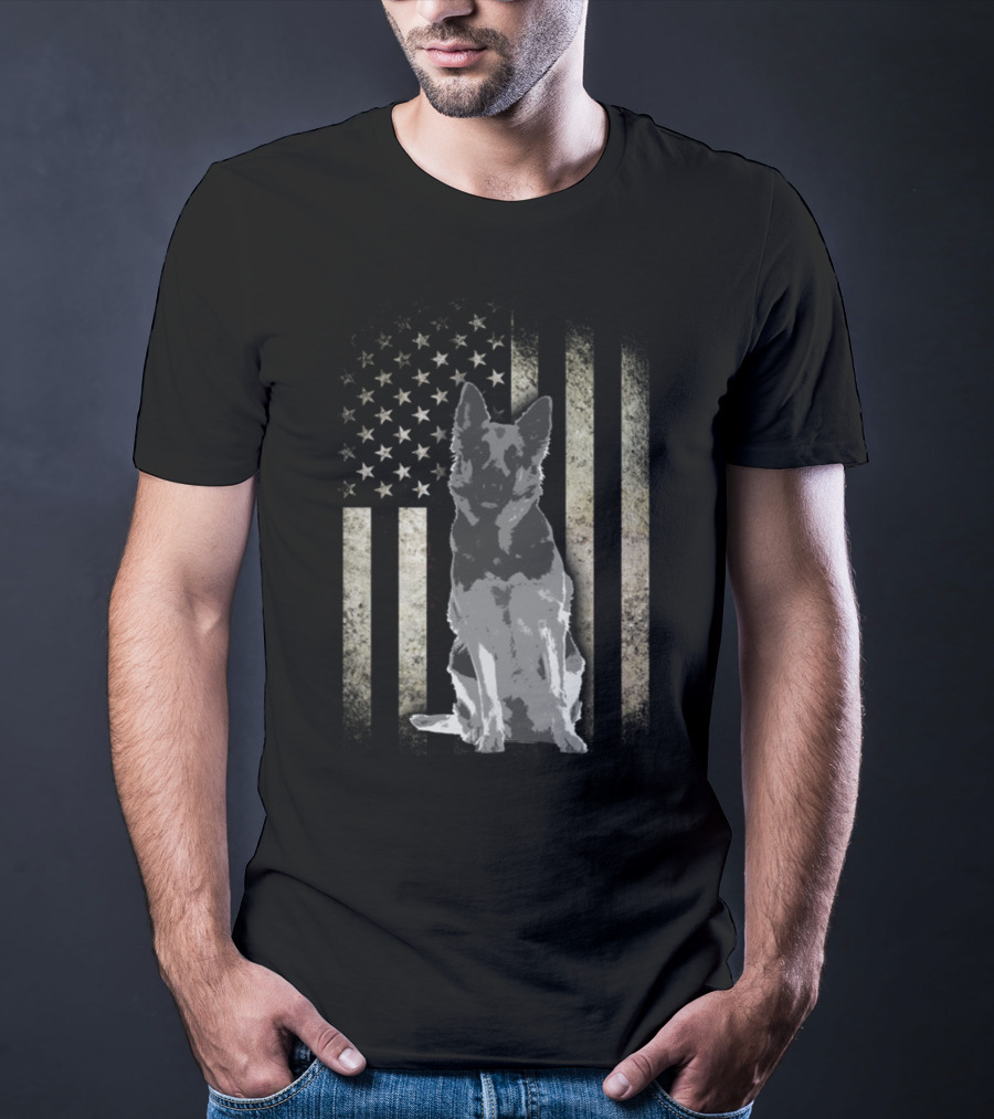 Twosided German Shepherd American Flag T-Shirt