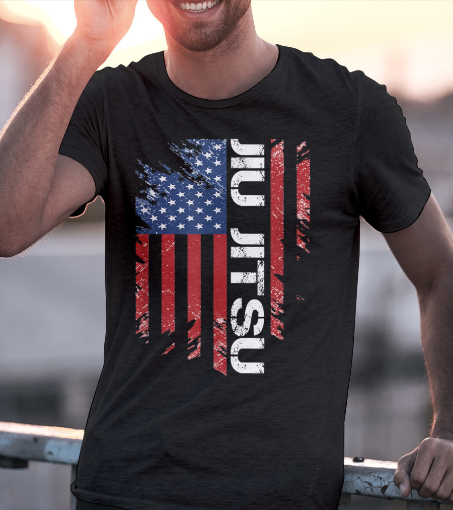 Vintage American USA Flag Jiu Jitsu T-Shirt