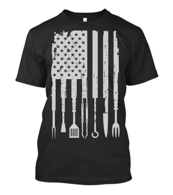 Vintage BBQ Smoker Grilling Barbecue Pitmaster American Flag Tools T-Shirt