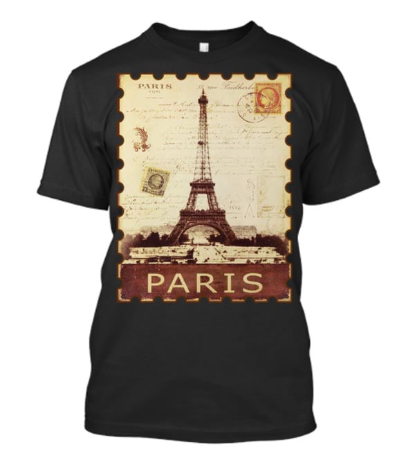 Vintage Eiffel Tower Paris Stamp With Distressed Paris Text T-Shirt