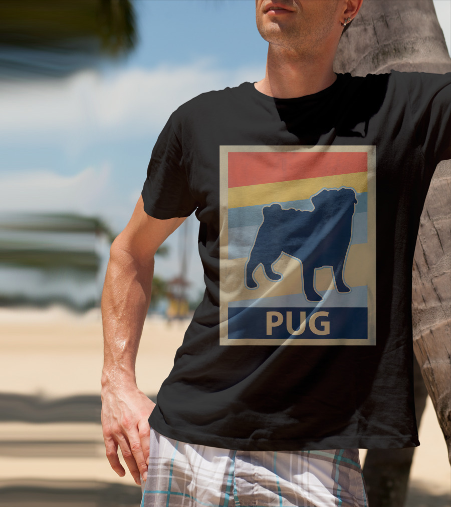 Vintage Pug Silhouette With Retro Stripes T-Shirt