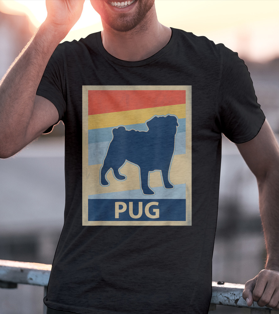 Vintage Pug Silhouette With Retro Stripes T-Shirt