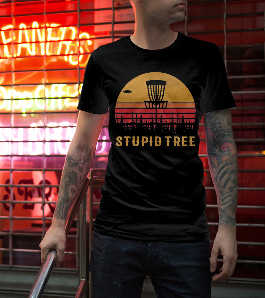 Stupid Tree Disc Golf Vintage Sunset Frisbee T-Shirt