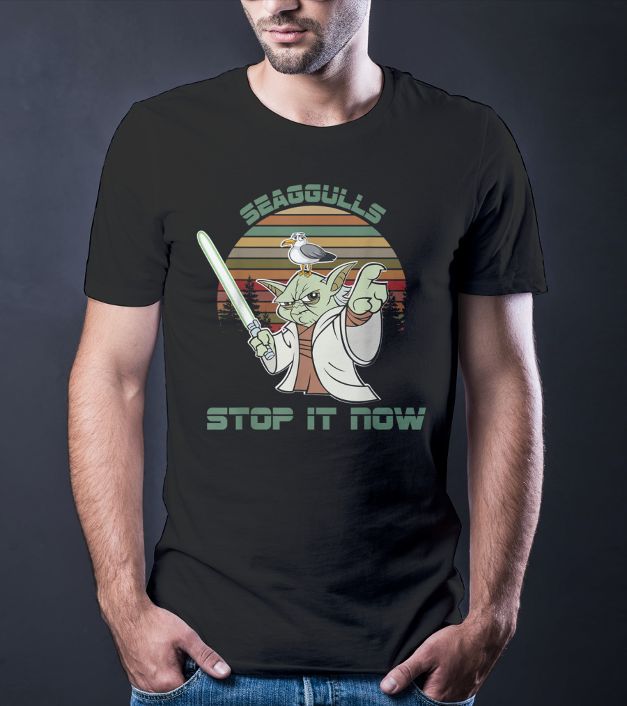 Seagulls Stop It Now Lightsaber Yoda Vintage Sunset T-Shirt