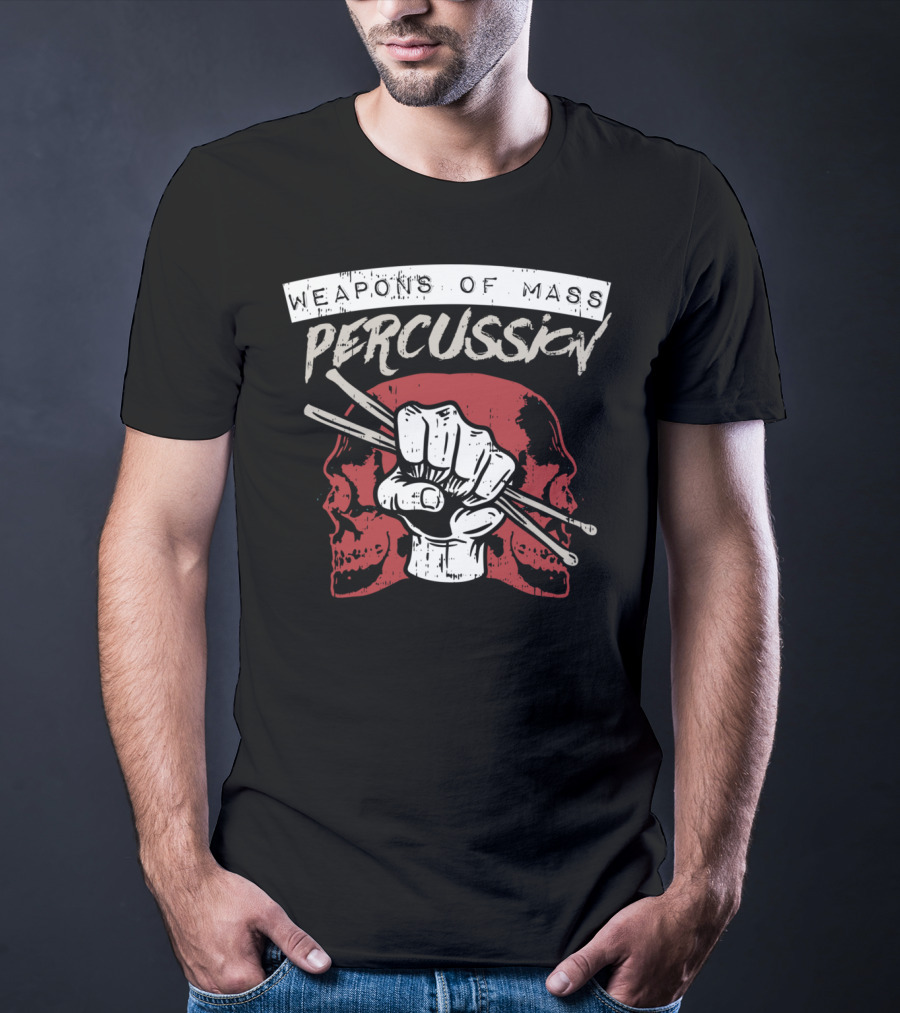 Weapons Of Mass Percussion Skull Fist Drummer Sticks T-Shirt