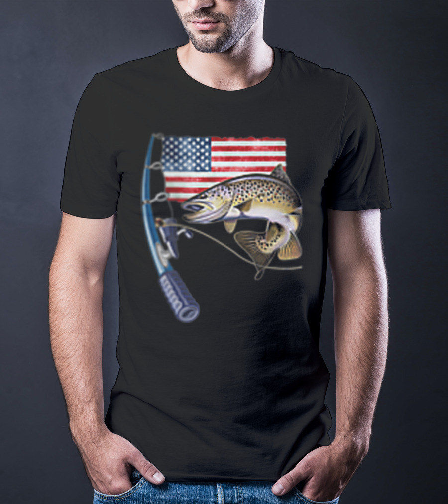 American Flag Fishing Hooked On A Feeling T-Shirt