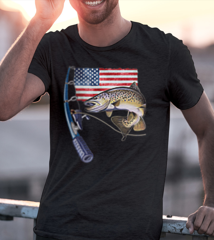 American Flag Fishing Hooked On A Feeling T-Shirt