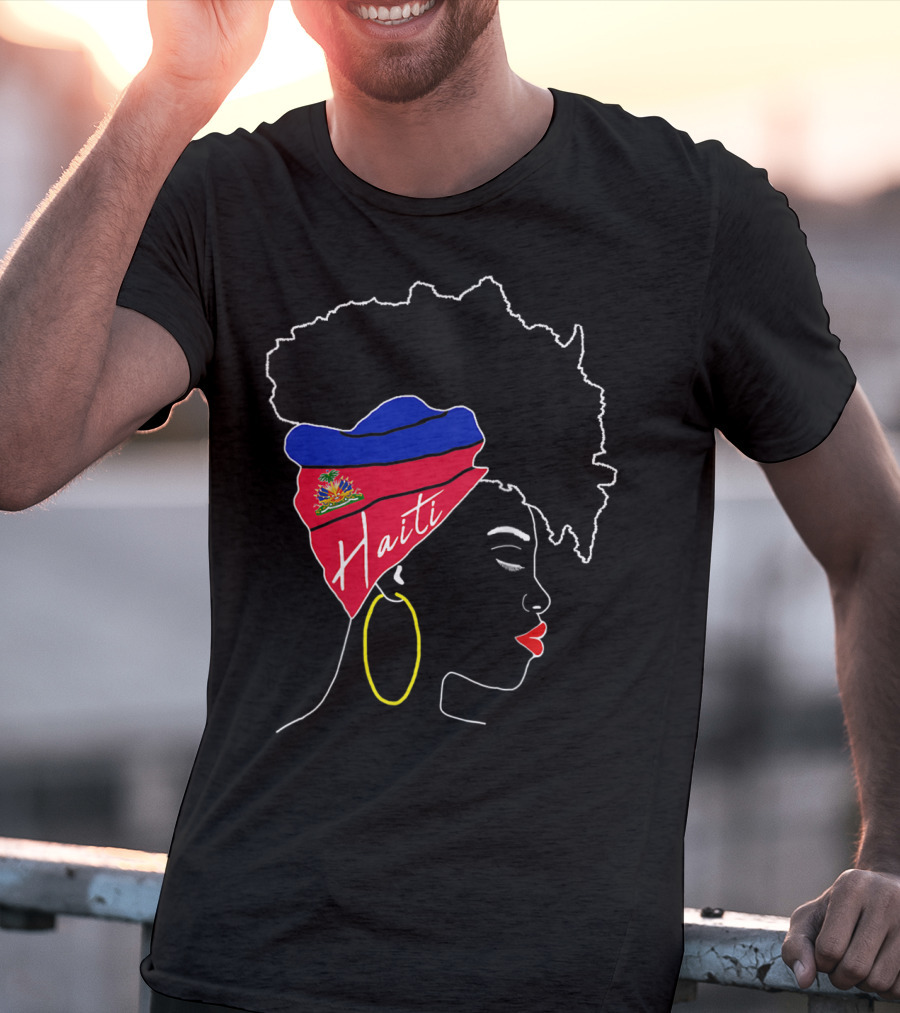 Haitian Girl With Haiti Flag Afro Headwrap Profile T-Shirt