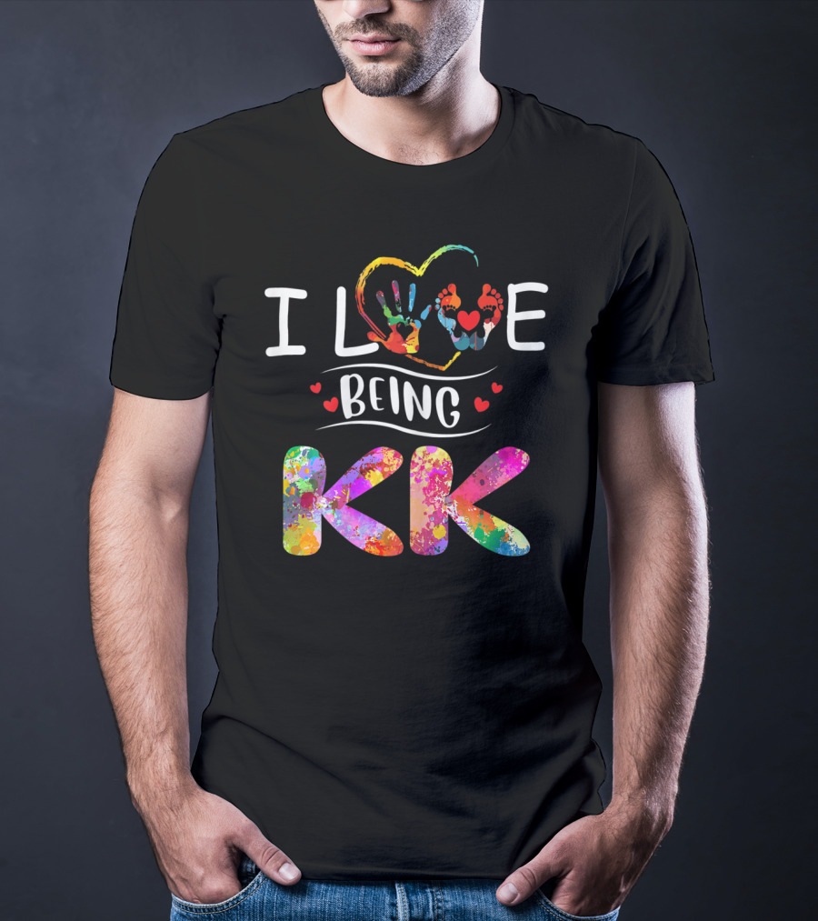 I Love Being KK Colorful Handprint Heart Grandma T-Shirt