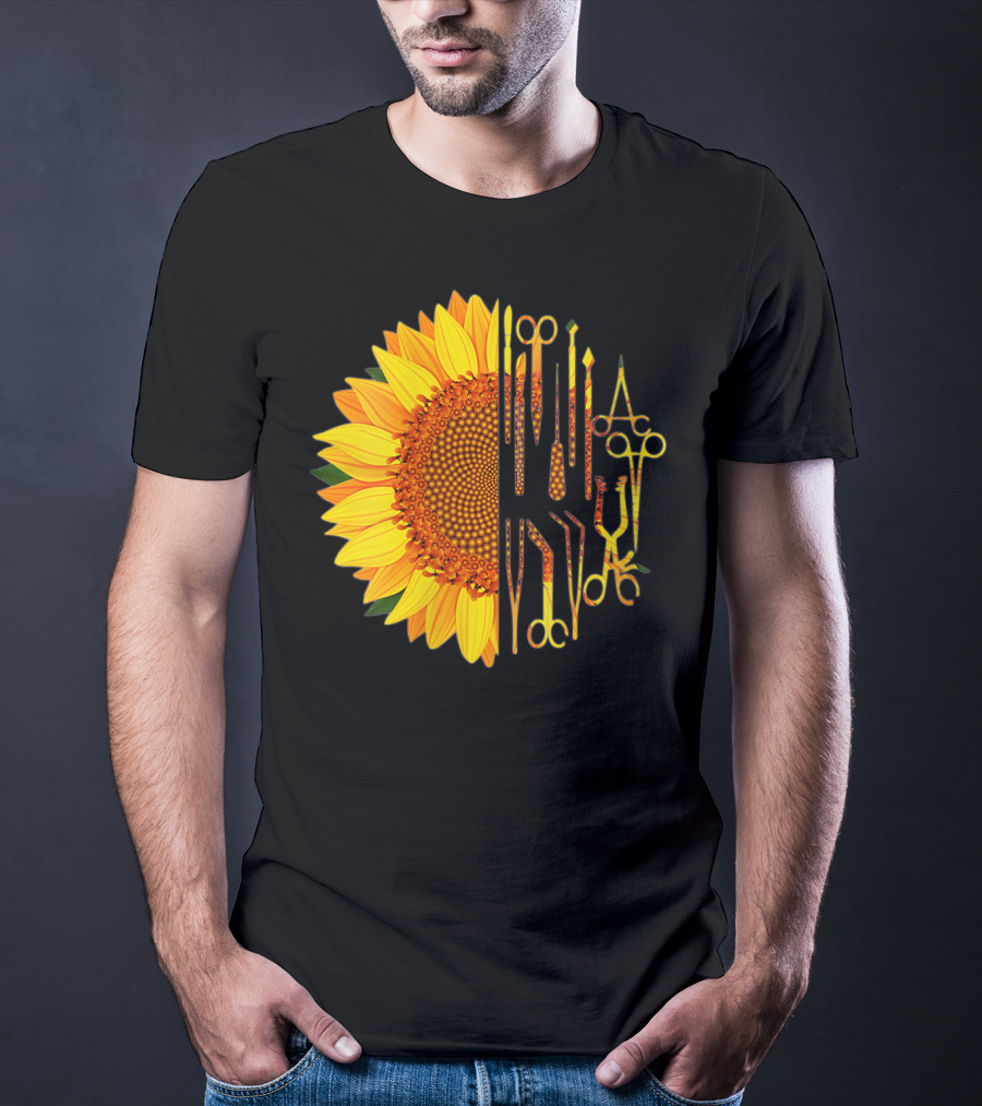 Scrub Tech Surgeon Surgical Instruments Sunflower Hybrid T-Shirt