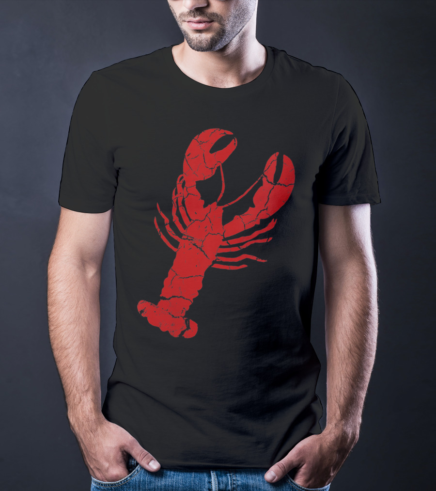 Vintage Lobster Print Red Cracked T-Shirt