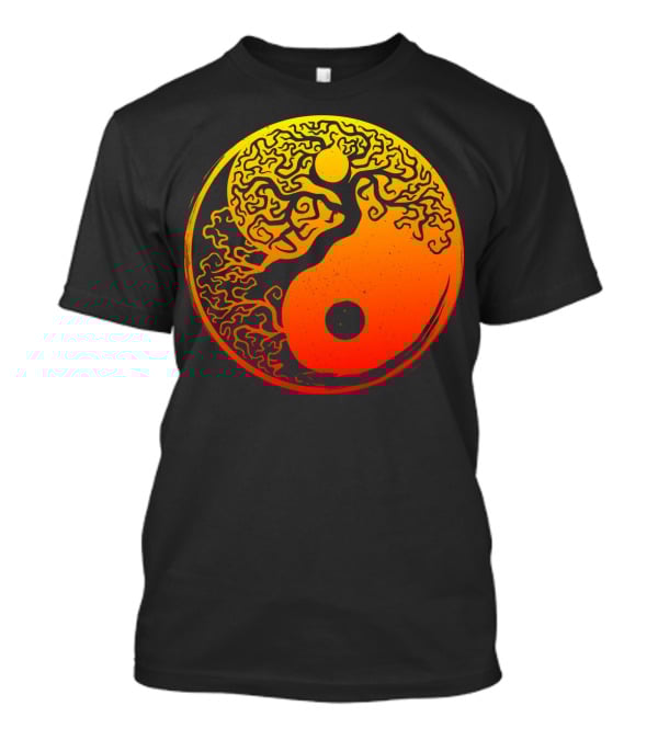 Yin Yang Bonsai Tree Japanese Golden Sun Circle T-Shirt