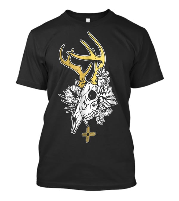 Zia Symbol With Deer Skull And Succulents Southwest Native T-Shirt
