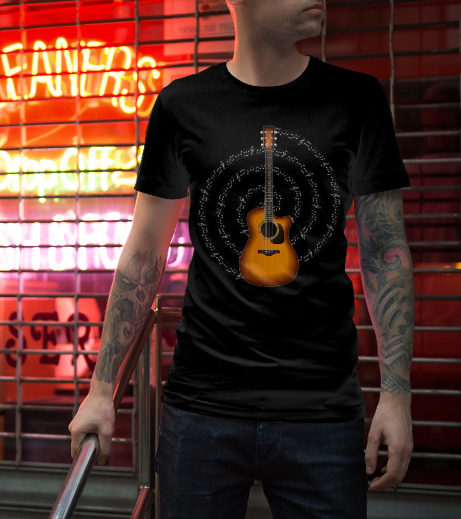 Acoustic Guitar With Spiral Sheet Music T-Shirt
