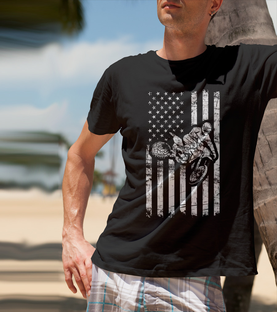 American Flag Motocross Dirt Bike Enduro Rider USA T-Shirt