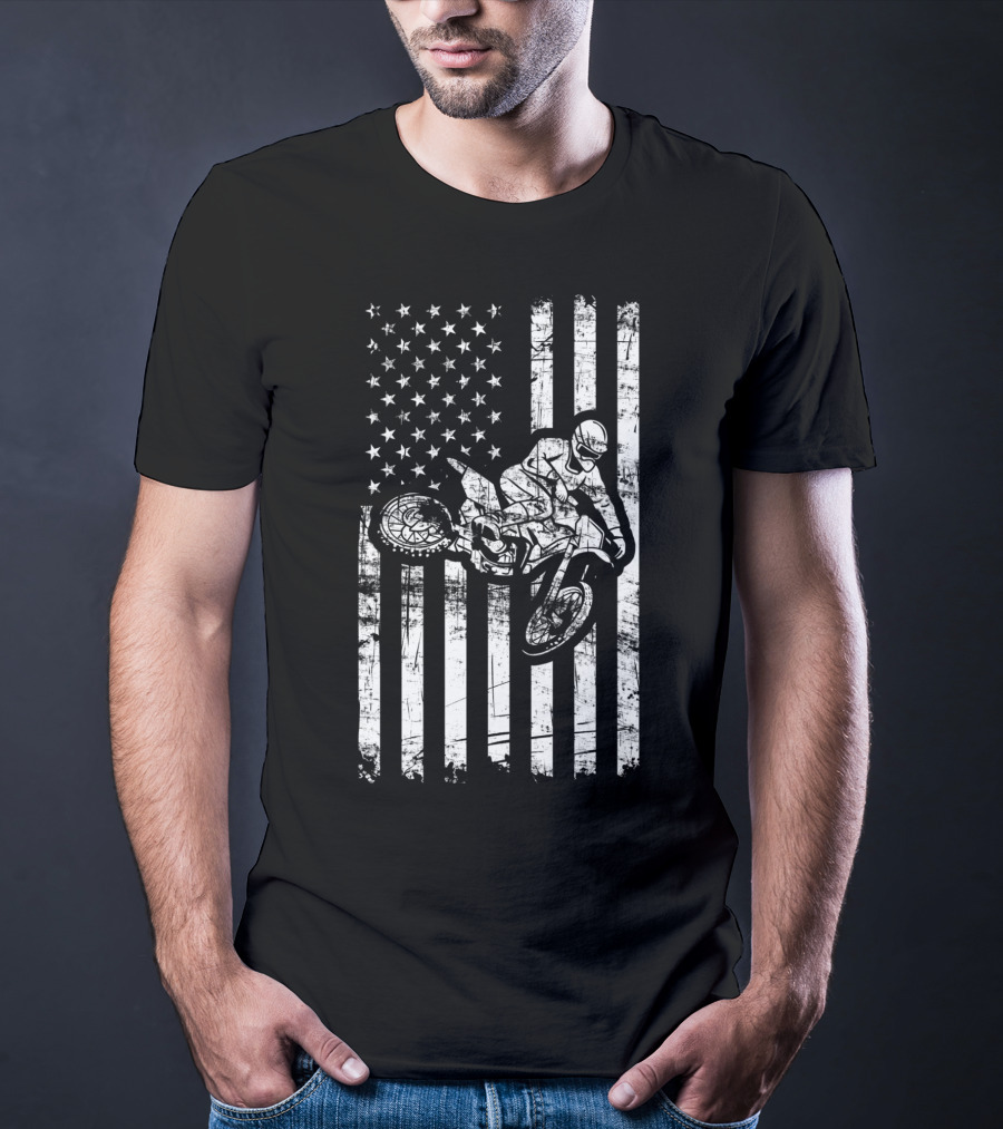 American Flag Motocross Dirt Bike Enduro Rider USA T-Shirt