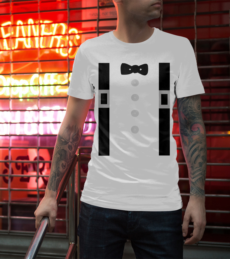 Amish Costume Bow Tie Suspenders Button T-Shirt