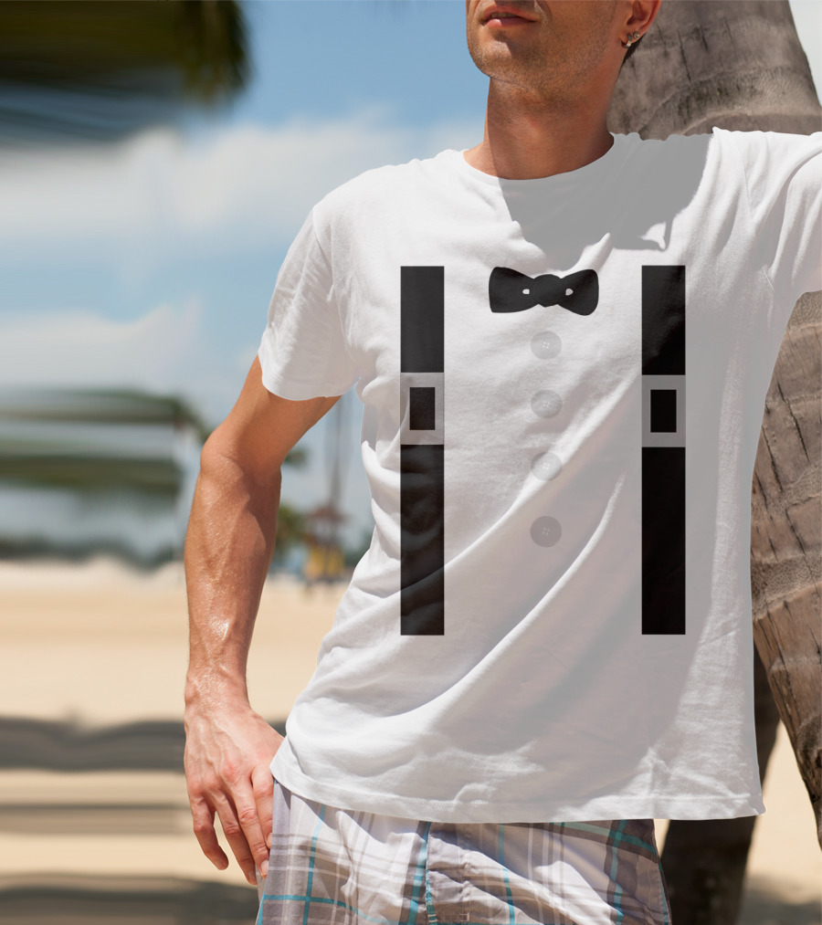 Amish Costume Bow Tie Suspenders Button T-Shirt