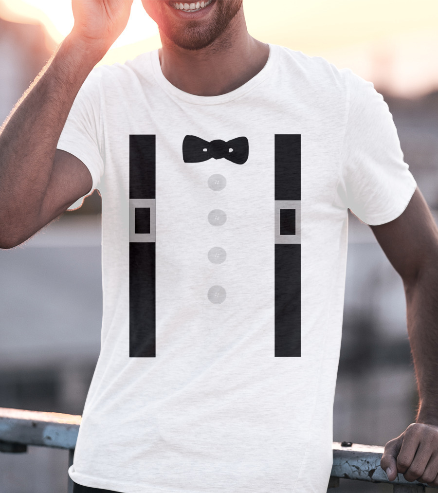 Amish Costume Bow Tie Suspenders Button T-Shirt